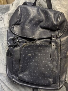 Vintage Y2K Coach Navy Star-Pattern Leather Backpack